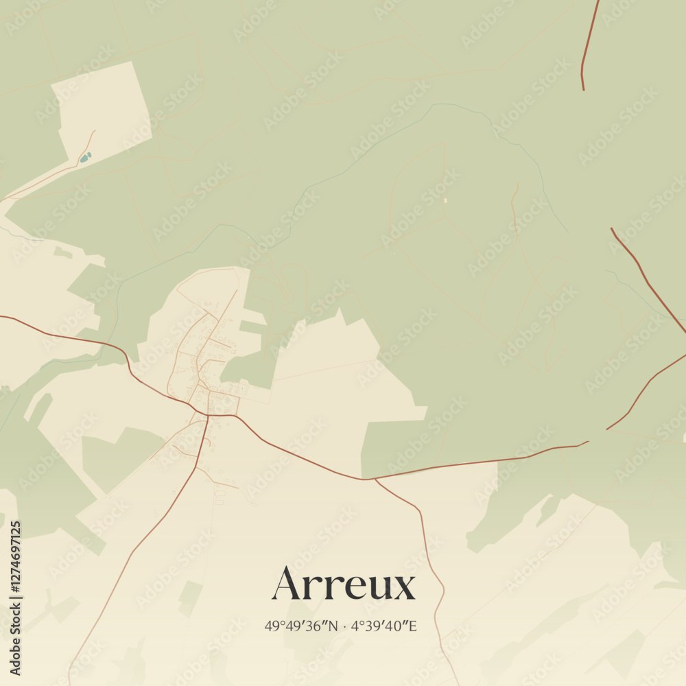 Obraz premium Vintage map of Arreux, France.
