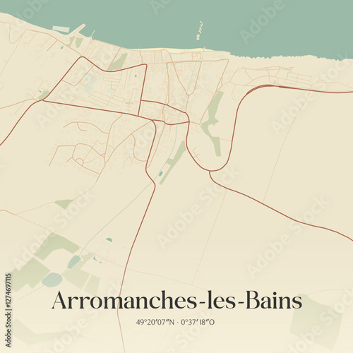 Vintage map of Arromanches-les-Bains, France.