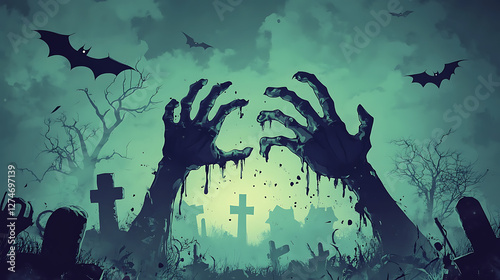 Animation of a zombie hand coming out of the ground photo