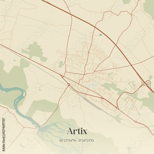 Vintage map of Artix, France.