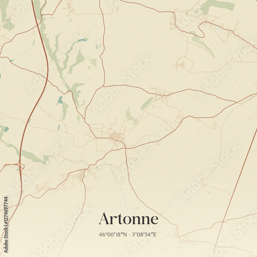 Vintage map of Artonne, France.