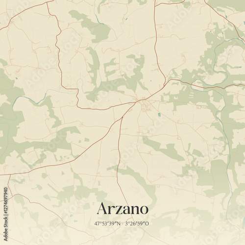 Vintage map of Arzano, France.