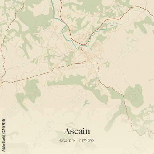 Vintage map of Ascain, France.