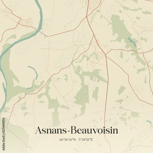 Vintage map of Asnans-Beauvoisin, France.
