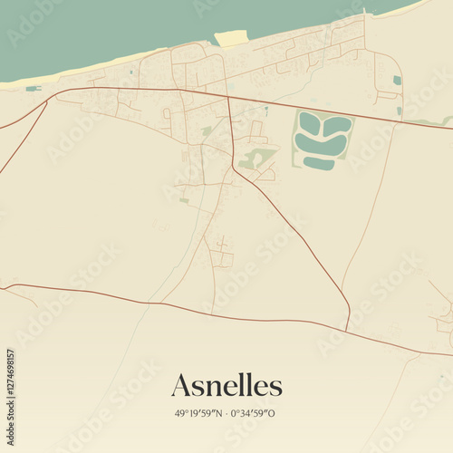 Vintage map of Asnelles, France.