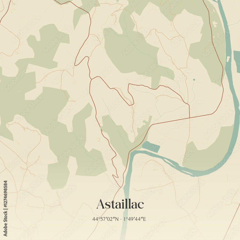 Fototapeta premium Vintage map of Astaillac, France.