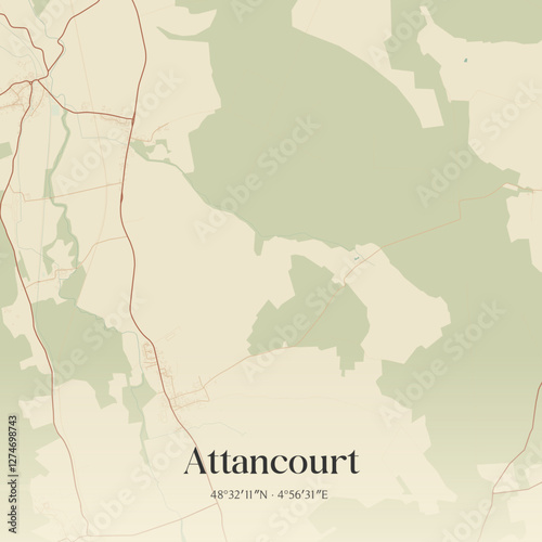 Vintage map of Attancourt, France.
