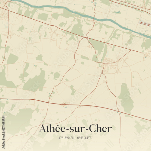 Vintage map of Athée-sur-Cher, France.
