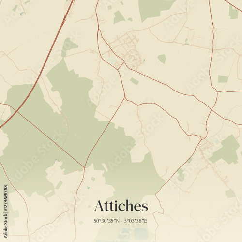 Vintage map of Attiches, France.