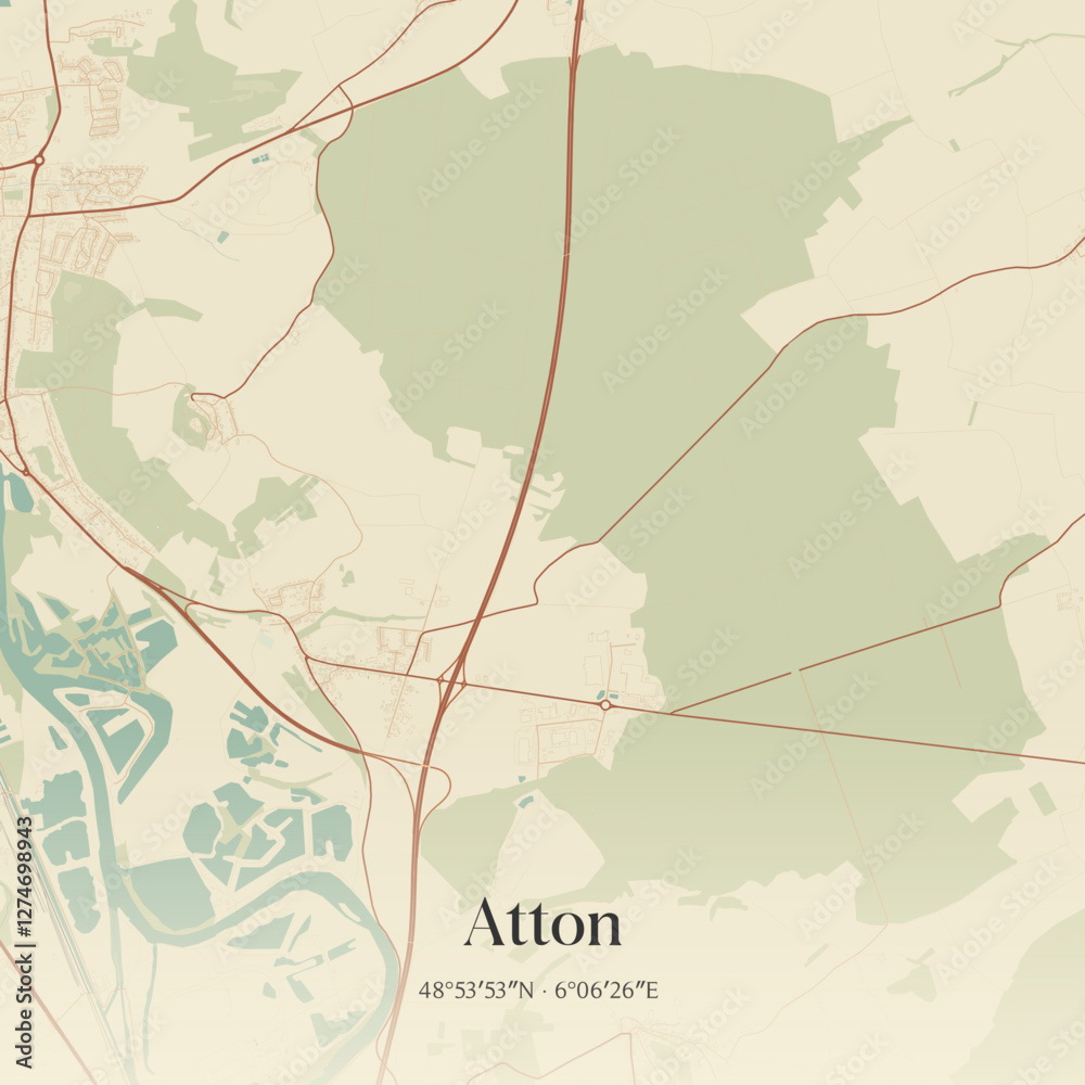 Fototapeta premium Vintage map of Atton, France.