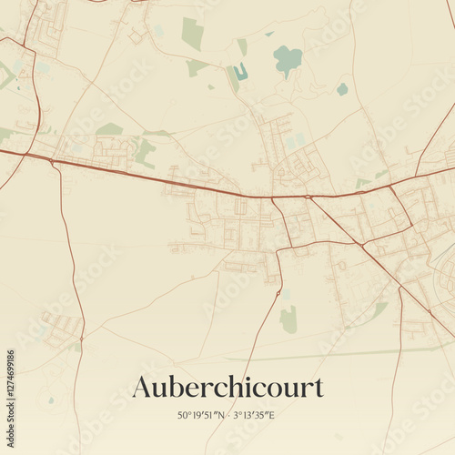 Vintage map of Auberchicourt, France.
