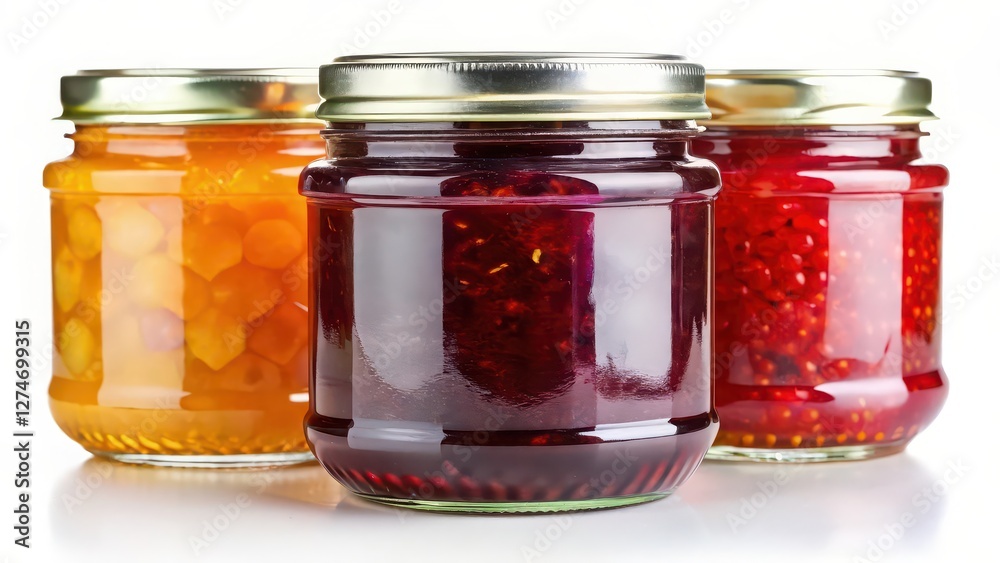 Three Jars of Jam on White Background Three Jars of Jam on White Background