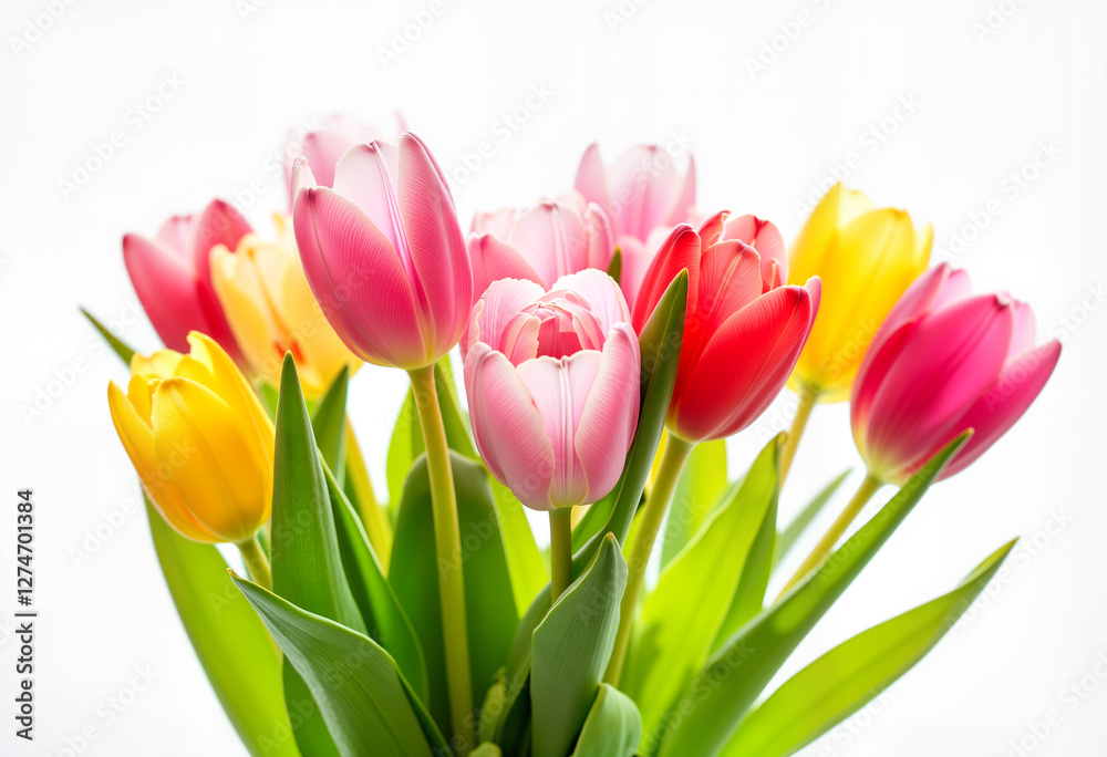 Colorful bouquet of fresh tulips in soft light, celebration of beauty