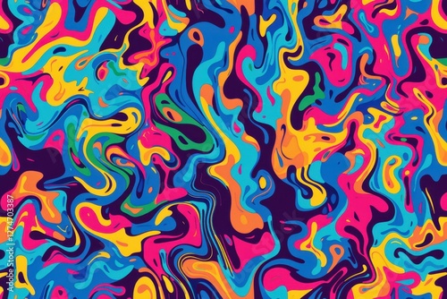 Wallpaper Mural Vibrant abstract design featuring colorful swirling patterns and organic shapes against a dark background, suitable for various artistic applications and creative projects Torontodigital.ca