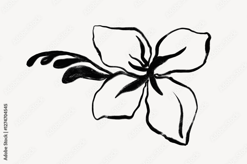 Naklejka premium Hibiscus ink brush, aesthetic line art
