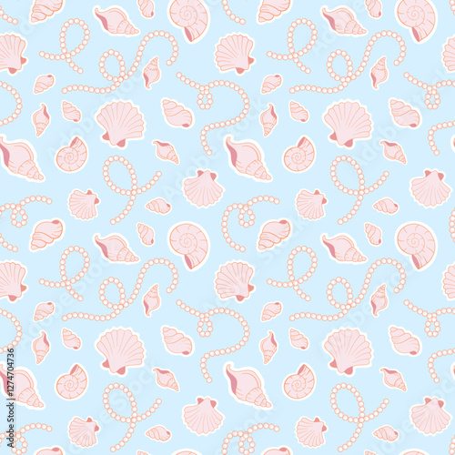 Adorable hand drawn seashells, sea spa seamless vector pattern. Beautiful nautical design elements, prints and patterns.