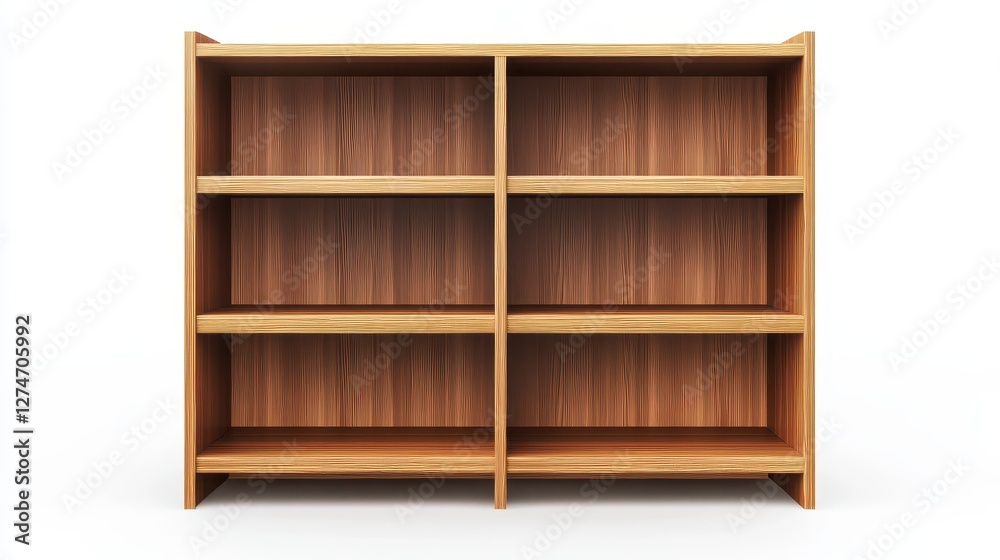 Wooden bookshelf with six shelves in light brown finish for home or office storage Wooden bookshelf with six shelves in light brown finish for home or office storage