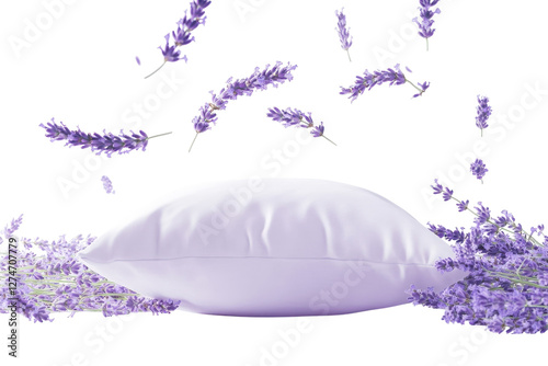 Obraz na płótnie A tranquil lavender pillow surrounded by floating lavender sprigs evokes relaxation and charm isolated on transparent background w salonie
