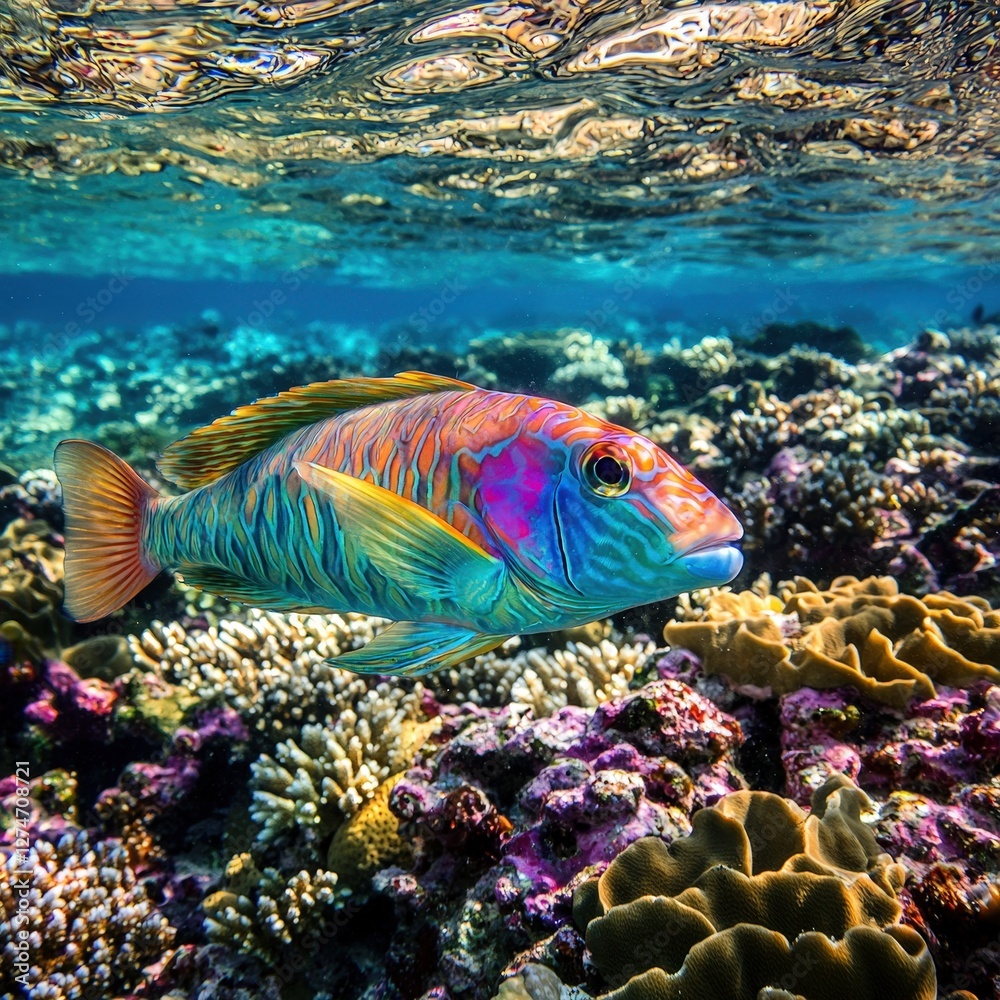 Fototapeta premium Explore Vibrant Coral Reef: Underwater Photography of Marine Life and Colorful Tropical Fish
