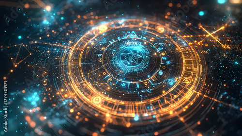 Wallpaper Mural Holographic zodiac symbols arranged in a celestial astrological mandala. Holographic Sacred Symbols. Illustration Torontodigital.ca