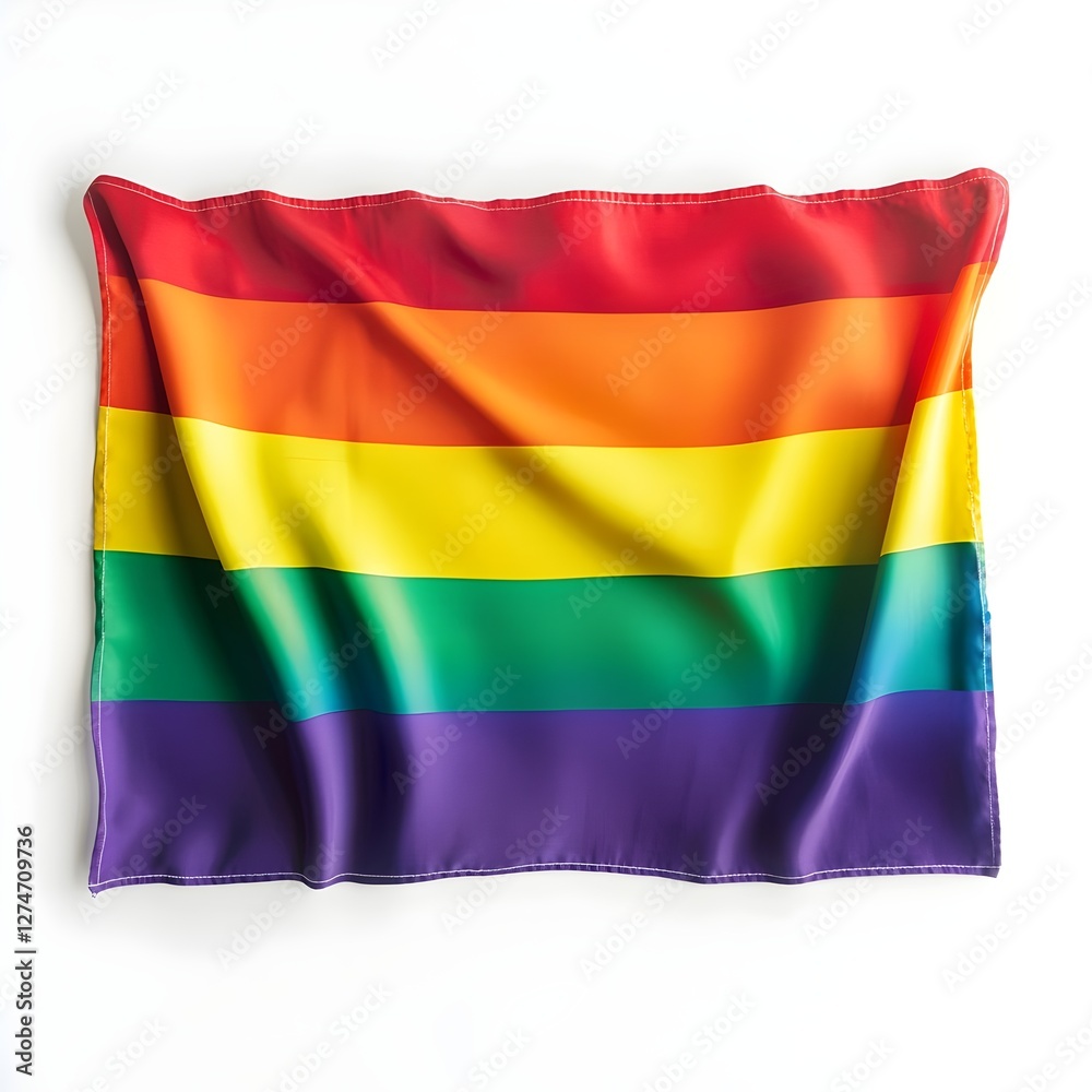 Rainbow Flag with Vibrant Colors in Flat Lay View on a Clean Background Rainbow Flag with Vibrant Colors in Flat Lay View on a Clean Background