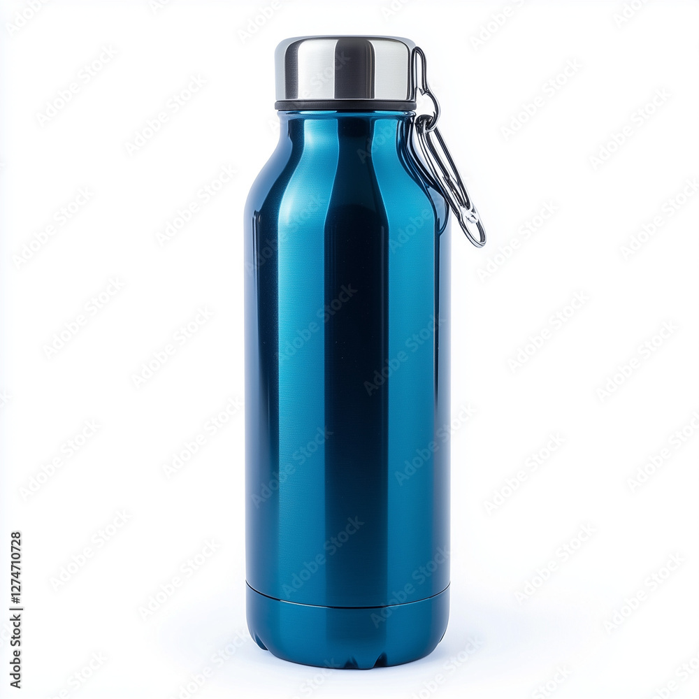 Blue metal water bottle mockup on white background Blue metal water bottle mockup on white background