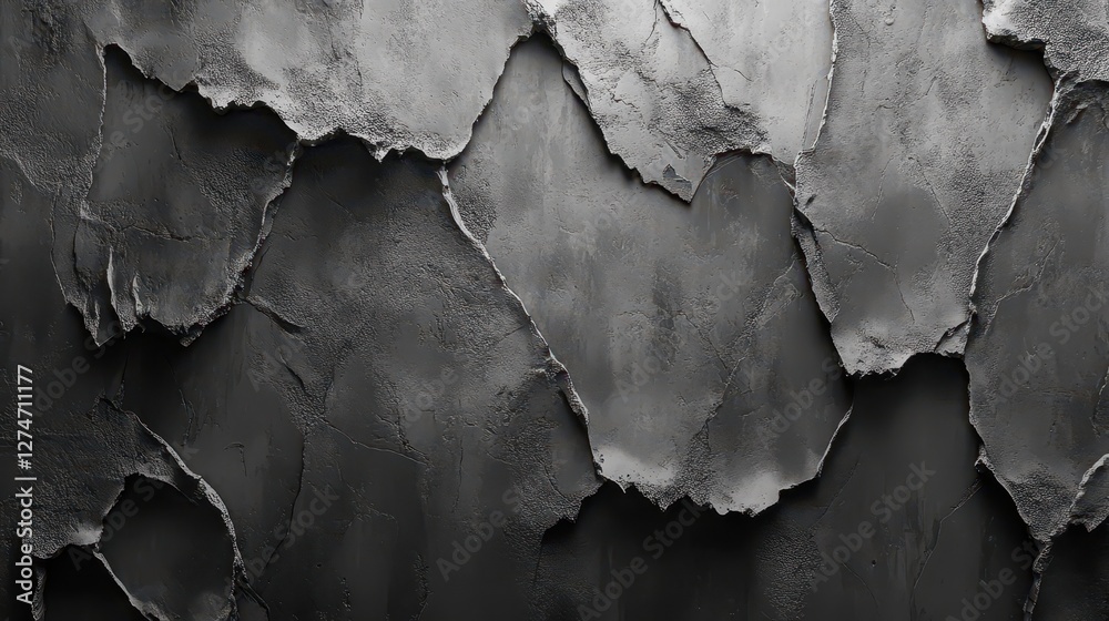 Obraz premium Textured gray surface with cracked plaster layers and rough patterns