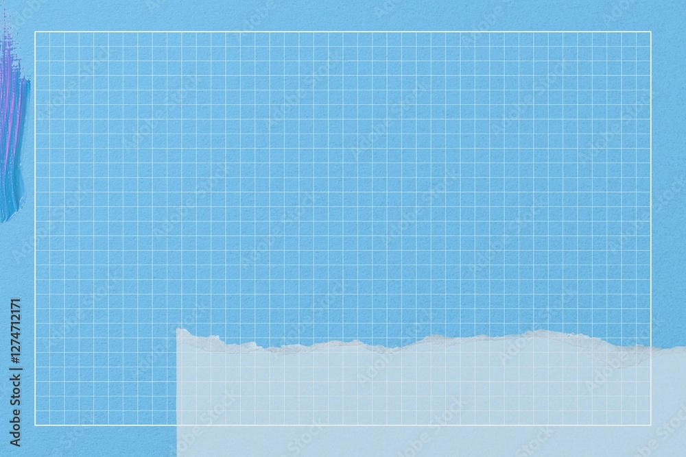 Fototapeta premium Grid blue background, ripped paper collage element