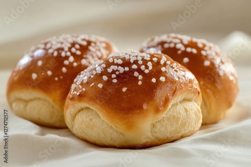 Golden-Brown Sugar-Topped Bread Rolls on White Textile