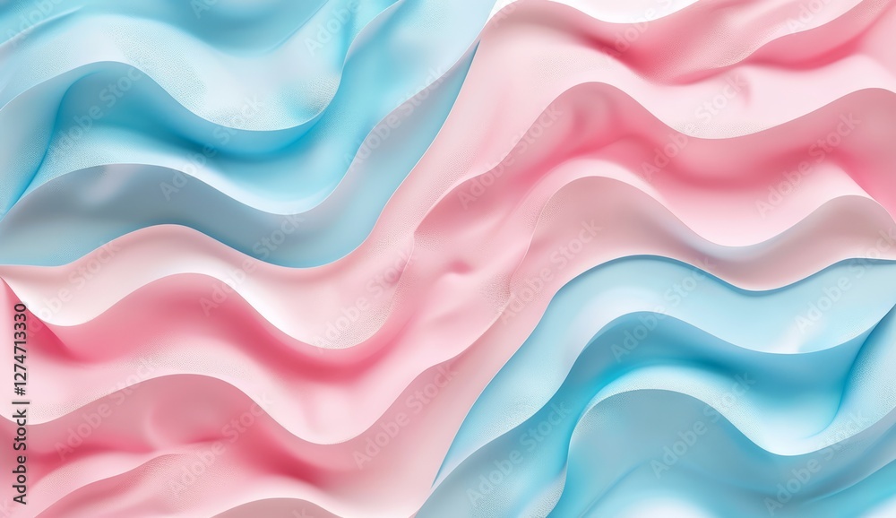Obraz premium A serene pastel background features smooth wavy elements in gentle pink and blue hues, providing a soothing atmosphere for creative thoughts