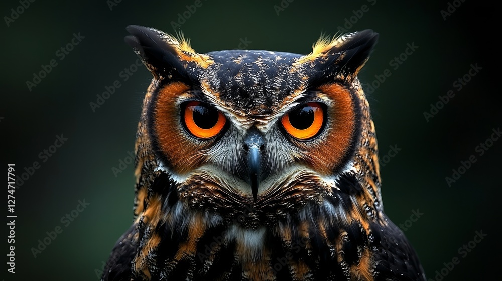 Close-up portrait of an owl with piercing eyes, sharp details of feathers, and a blurred background emphasizing its intense gaze and majestic presence. Close-up portrait of an owl with piercing eyes, sharp details of feathers, and a blurred background emphasizing its intense gaze and majestic presence.