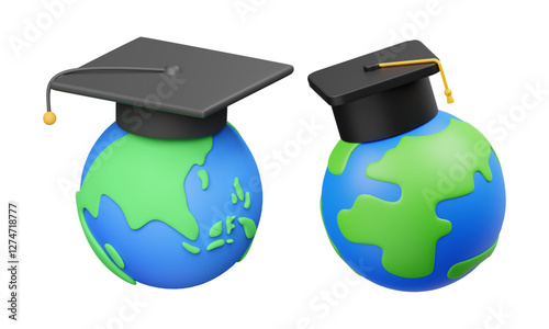 Creative 3D World Globe with Graduation Caps for Global Education and Learning