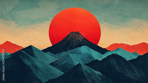 モダンアート風の富士山と日の出