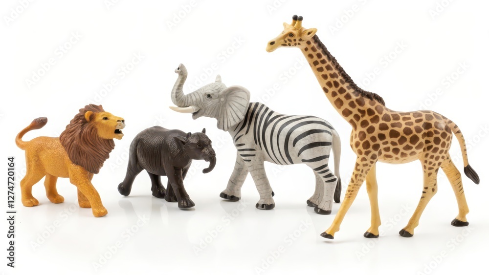 Obraz premium Safari Animal Figurines on White Background