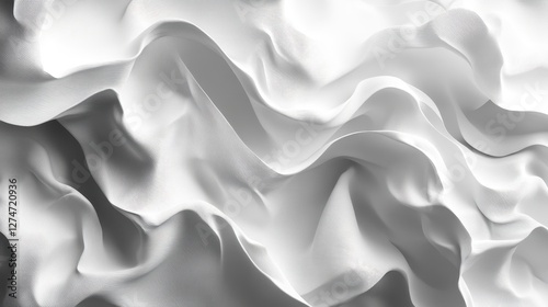 Abstract white fabric waves creating a flowing 3d effect