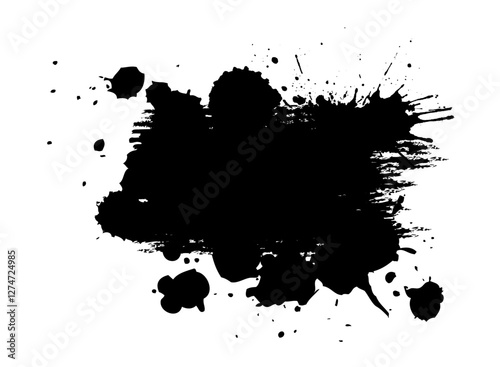 Splatter Paint Texture . Black Spray Blot of Ink. Place illustration Over any Object to Create Grungy Effect . hand drawn. Not AI, Vector.