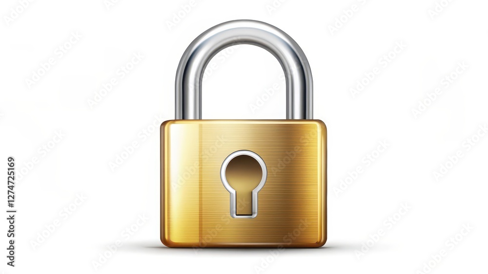Gold Padlock on White Background Gold Padlock on White Background