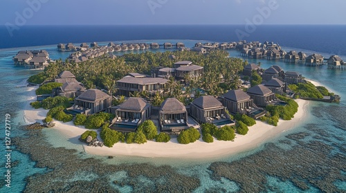 Luxury resort experience in the maldives aerial view of tropical island paradise travel and leisure enjoyment photo