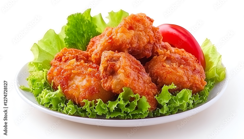 Yam Naem Khao Tod,Spicy Pork Salad with Crispy Rice on white background Yam Naem Khao Tod,Spicy Pork Salad with Crispy Rice on white background