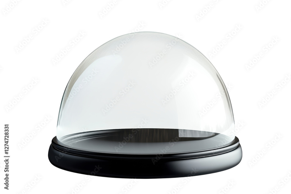Elegant glass dome sitting on a black base, perfect for displaying collectibles in a modern setting isolated on transparent background