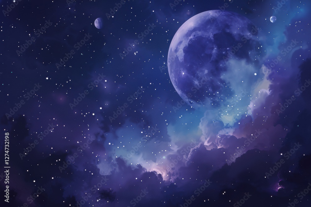 Fototapeta premium Colorful planets and stars scattered across a dark cosmic background with a vibrant ringed planet in the foreground