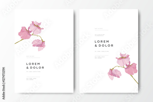 minimalist wedding card with sweet pea flower design