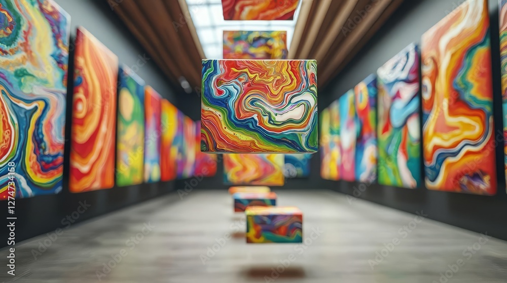 Naklejka premium World Art Day Painting Modern Vibrant art gallery showcasing modern artwork.