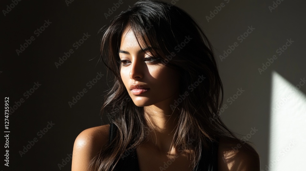 Woman, portrait, indoor, sunlight, pensive, beauty, studio, editorial Woman, portrait, indoor, sunlight, pensive, beauty, studio, editorial