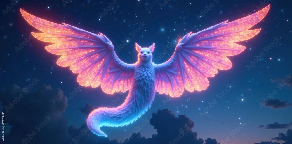 Obraz premium Iridescent wings of a ghostly creature against a starry sky, ghostly, wings, starry