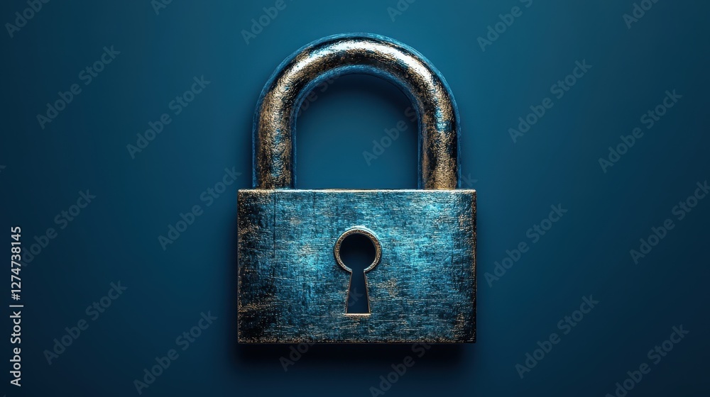 Shiny blue metal padlock on dark background highlighting security and protection Shiny blue metal padlock on dark background highlighting security and protection