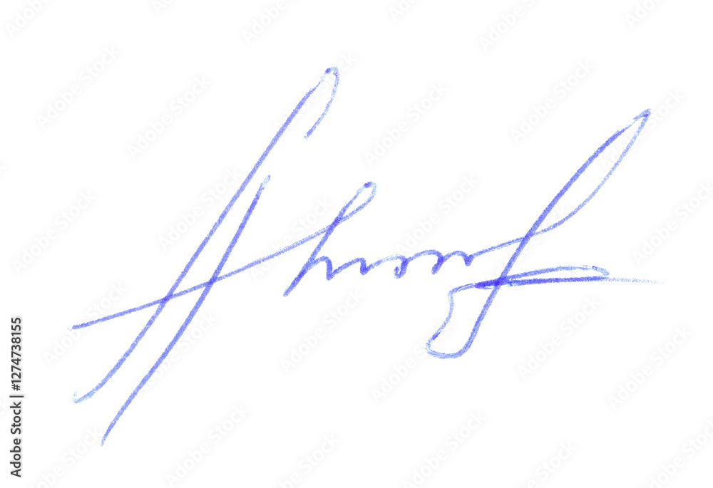 Beautiful signature made with pen isolated on white, top view Beautiful signature made with pen isolated on white, top view