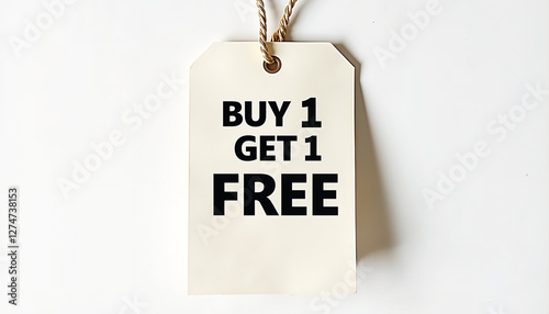Buy one get one free promotional sale tag on white background