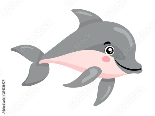 Cute dolphin. Vector clipart illustration on isolated background.