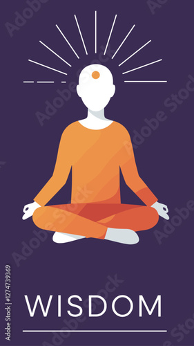 Minimalist flat style vector representing wisdom with person meditating